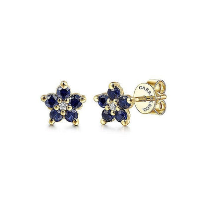 Gabriel & Co. Yellow Gold Diamond and Sapphire Flower Stud Earrings
