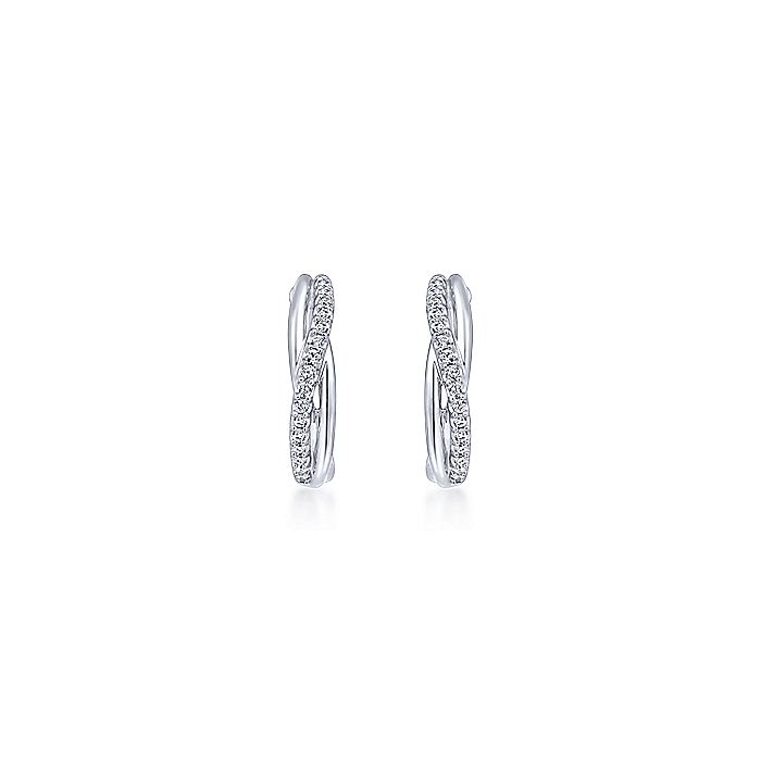 Gabriel & Co Silver Twisted 15mm White Sapphire Huggie Earrings - Colored Stone Earrings