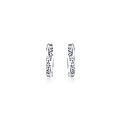 Gabriel & Co Silver Twisted 15mm White Sapphire Huggie Earrings - Colored Stone Earrings