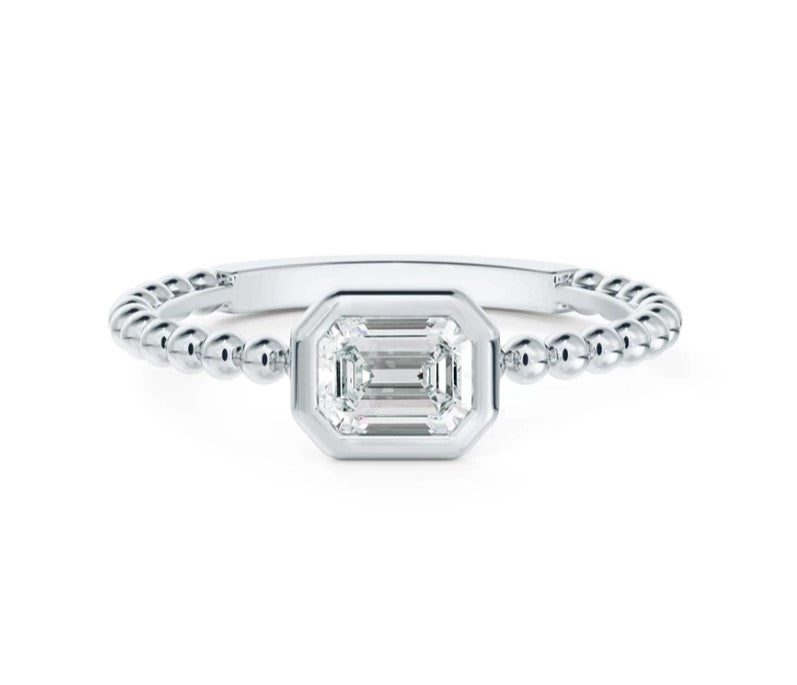 Debeers Forevermark White Gold Diamond Emerald Beaded Ring