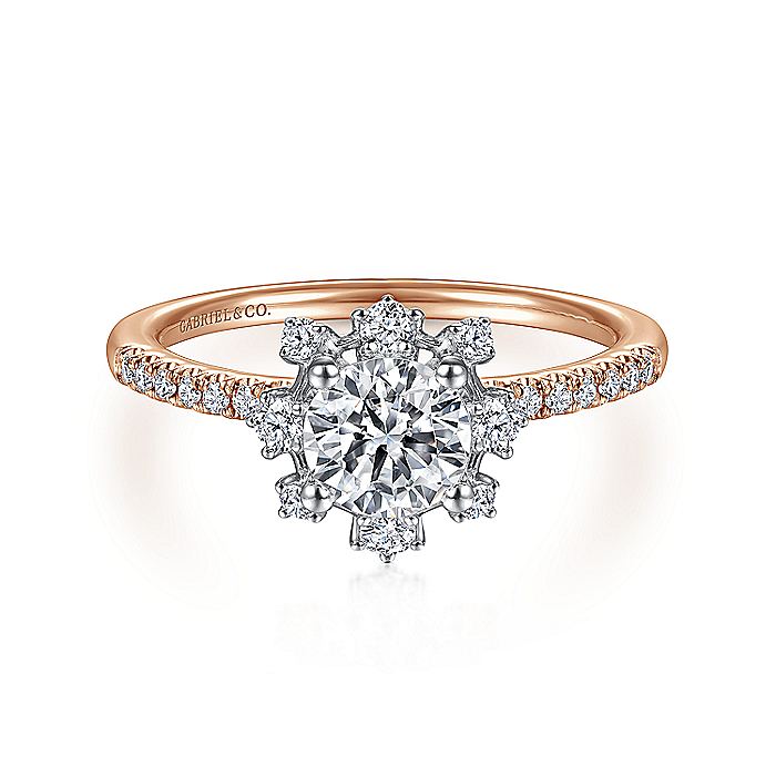 Gabriel & Co. 14 Karat White and Rose Gold Starlight Halo Semi-Mount Engagement Ring