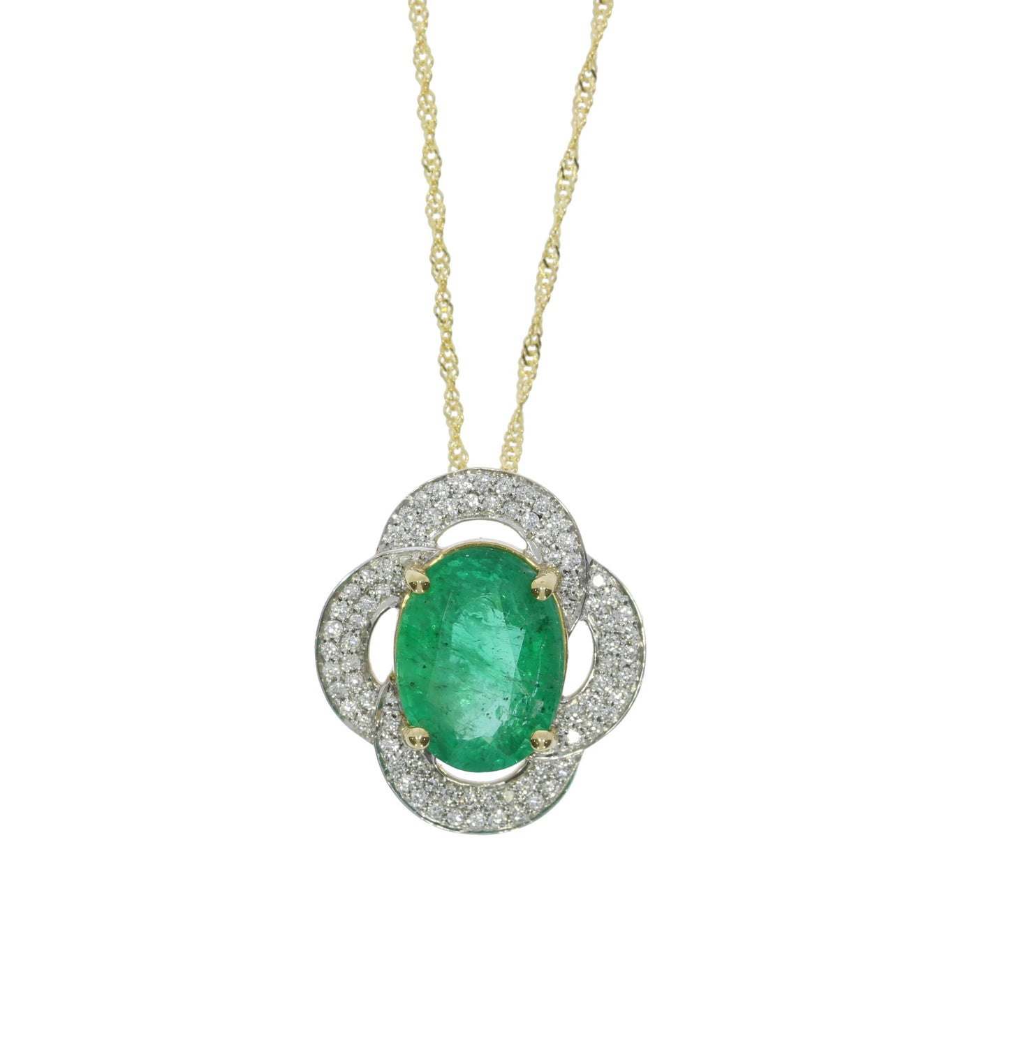 Emerald and Diamond Pendant - Colored Stone Pendants