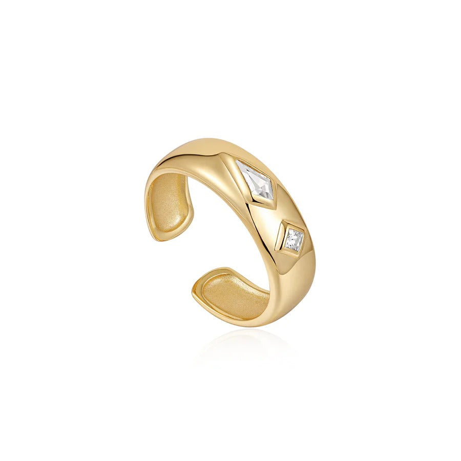 Ania Haie Gold Sparkle Emblem Thick Band Ring - Ladies Silver Rings