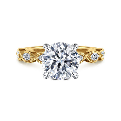 Gabriel & Co. 14 Karat Yellow and White Gold Round Semi-Mount Engagement Ring - Diamond Semi-Mount Rings