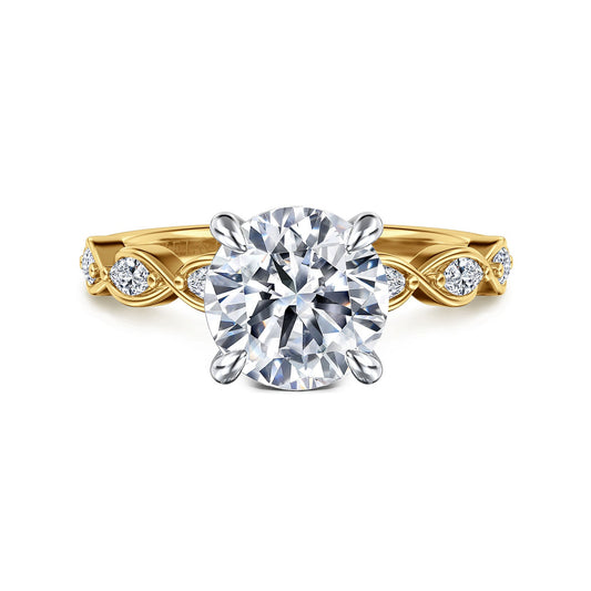 Gabriel & Co. 14 Karat Yellow and White Gold Round Semi-Mount Engagement Ring
