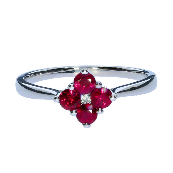 18 Karat White Gold Ruby And Diamond  Fashion Ring