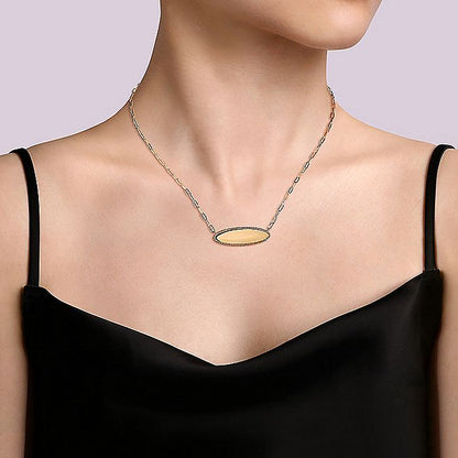 Gabriel & Co. Elongated Oval Pendant with Paperclip 17 Inch Necklace - Gold Necklace