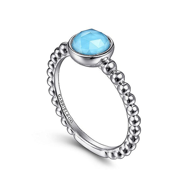 Gabriel & Co Sterling Silver Rock Crystal and Turquoise Bujukan Ring