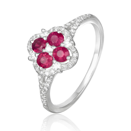 Luvente White Gold Ruby & Diamond Clover Ring - Colored Stone Rings - Women's