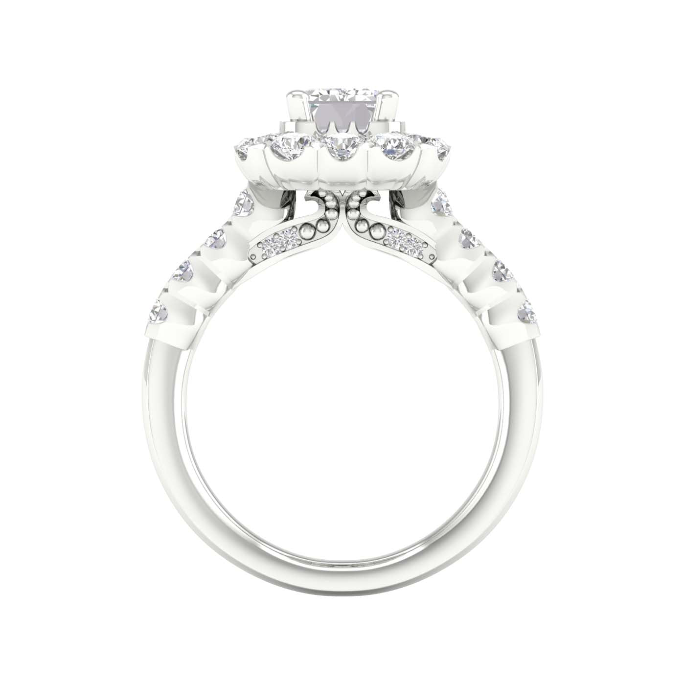 White Gold Emerald Cut Laboratory Grown Halo Engagement Ring - Diamond Engagement Rings