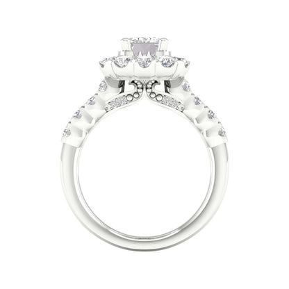 White Gold Emerald Cut Laboratory Grown Halo Engagement Ring - Diamond Engagement Rings