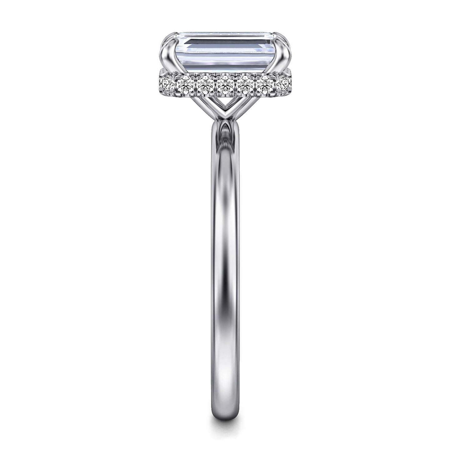 Gabriel & Co. 14 Karat White Gold Emerald Cut Hidden Halo Semi-Mount