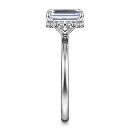 Gabriel & Co. 14 Karat White Gold Emerald Cut Hidden Halo Semi-Mount