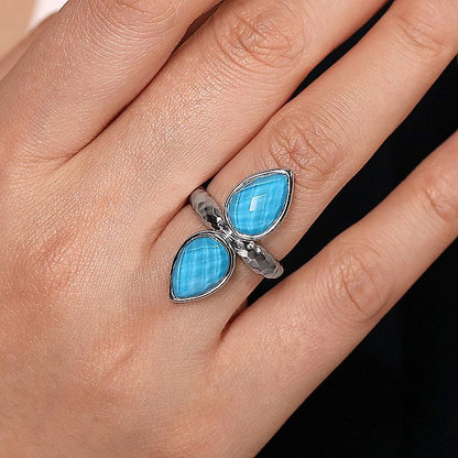 Gabriel & Co Sterling Silver Double Pear Rock Crystal/Turquoise Ring - Colored Stone Rings - Women's