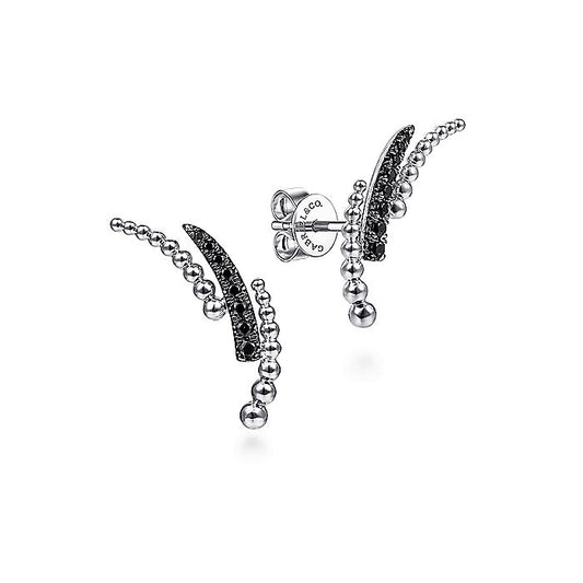 Gabriel & Co. Sterling Silver Triple Split Curved Bar Bujukan Black Spinel Stud Earrings - Colored Stone Earrings