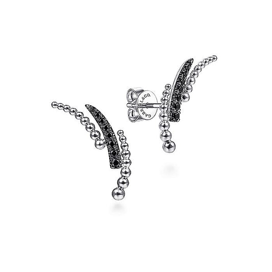 Gabriel & Co. Sterling Silver Triple Split Curved Bar Bujukan Black Spinel Stud Earrings