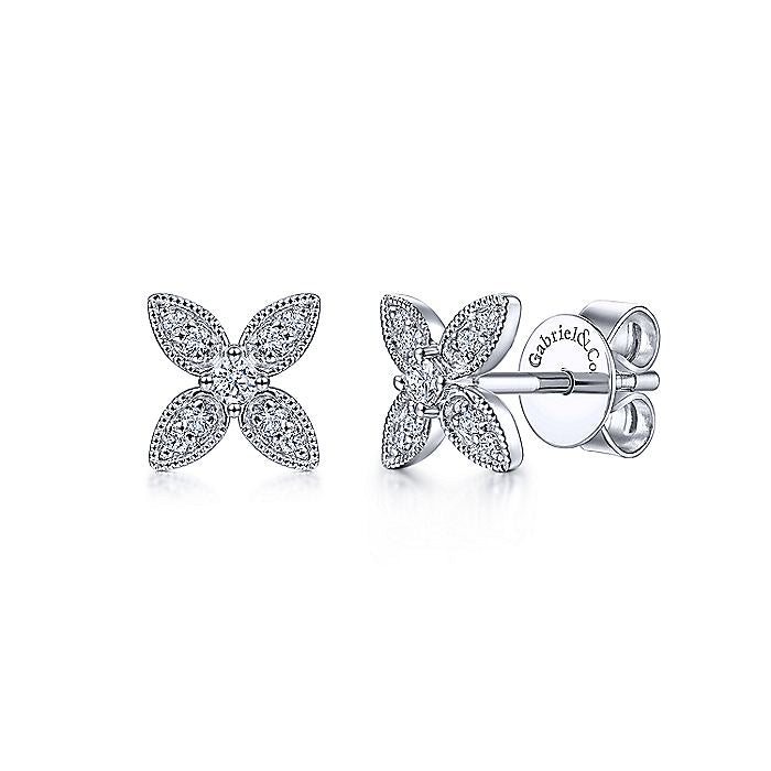Gabriel & Co White Gold Diamond Flower Stud Earrings - Diamond Earrings
