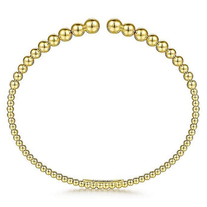 Gabriel & Co. Yellow Gold Beaded Open Cuff Bangle Bracelet