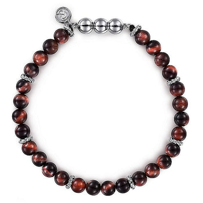 Gabriel & Co Silver and 6mm Tiger Eye Beads Bracelet