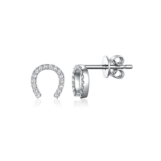 Luvente White Gold Diamond Horseshoe Earrings
