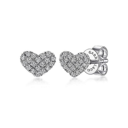 Gabriel & Co. 14 Karat White Gold Heart Shaped Pavé Diamond Stud Earrings