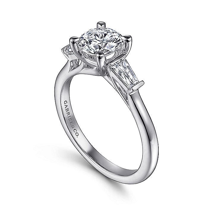 Gabriel & Co. White Gold Three Stone Semi-Mount Engagement Ring