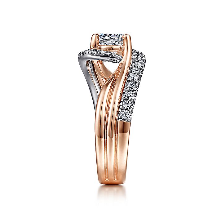 Gabriel & Co. 14 Karat White and Rose Gold Round Halo Semi-Mount Engagement Ring - Diamond Semi-Mount Rings