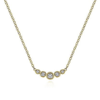 Gabriel & Co Yellow Gold Curved Round Diamond Bar Necklace