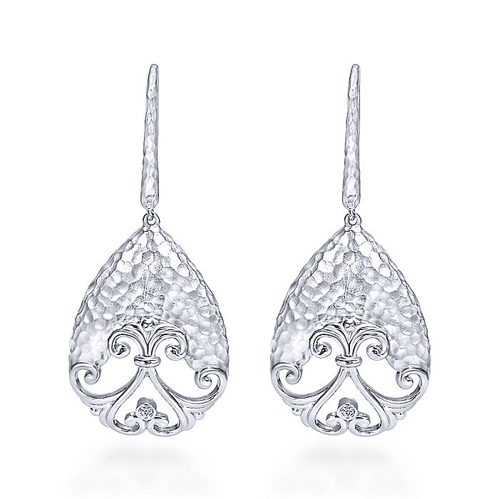 Gabriel & Co Sterling Silver Hammered Drop Earrings