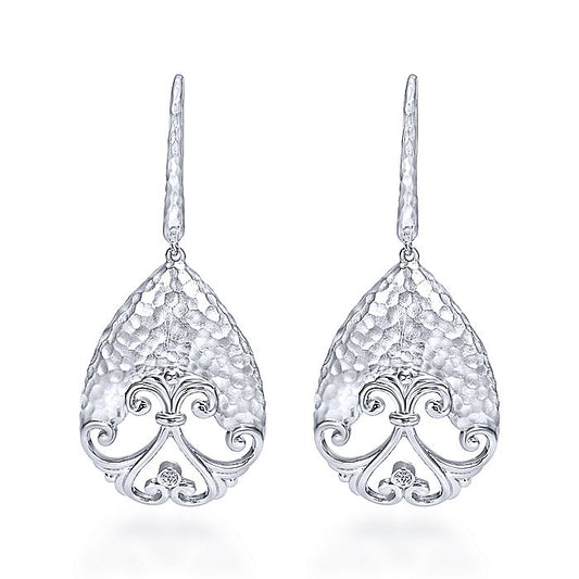 Gabriel & Co Sterling Silver Hammered Drop Earrings