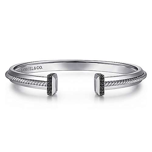 Gabriel & Co Sterling Silver Open Cuff Bracelet with Black Spinel - Gents Bracelet