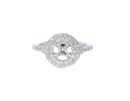 White Gold Diamond Halo Semi-Mount Engagement Ring - Diamond Semi-Mount Rings