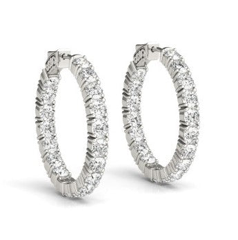White Gold Diamond Round In and Out Style Hoop Earrings - Diamond Earrings