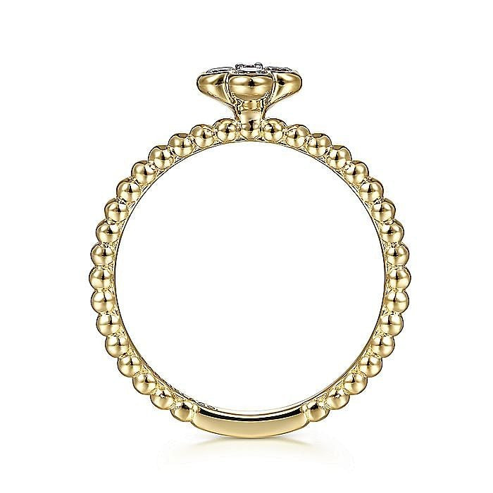 Gabriel & Co. Yellow Gold Diamond Cluster Clover and Bujukan Bead Ring