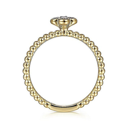Gabriel & Co. Yellow Gold Diamond Cluster Clover and Bujukan Bead Ring