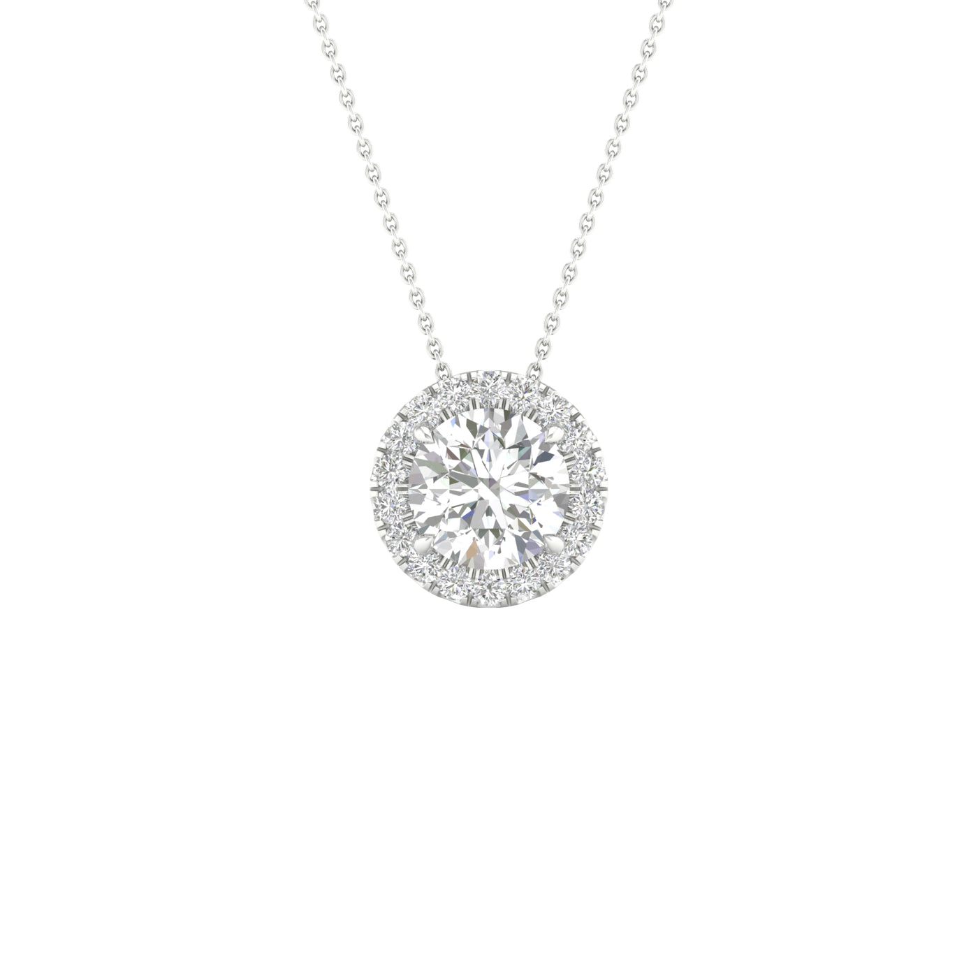White Gold Laboratory Grown Round Diamond Halo Pendant