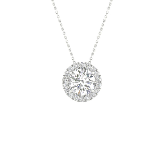 White Gold Laboratory Grown Round Diamond Halo Pendant - Diamond Pendants