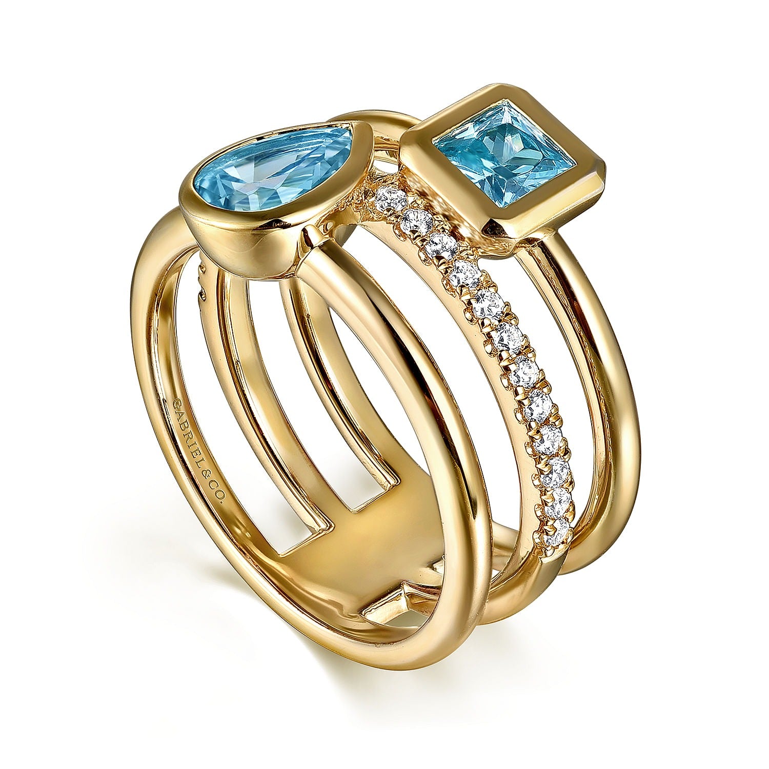 Gabriel & Co. Yellow Gold Blue Topaz and Diamond Ring - Colored Stone Rings - Women's