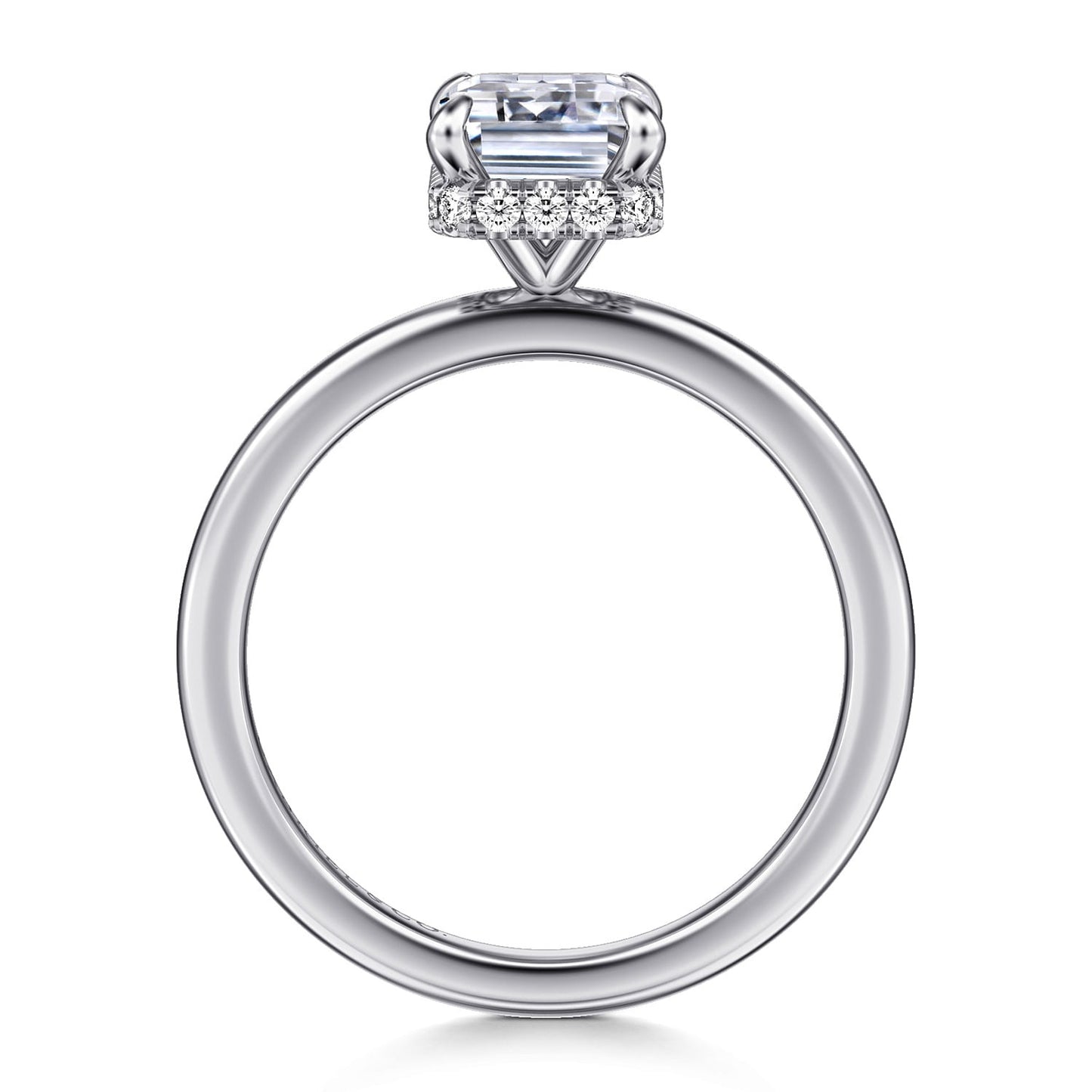 Gabriel & Co. 14 Karat White Gold Emerald Cut Hidden Halo Semi-Mount