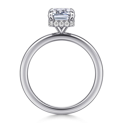 Gabriel & Co. 14 Karat White Gold Emerald Cut Hidden Halo Semi-Mount