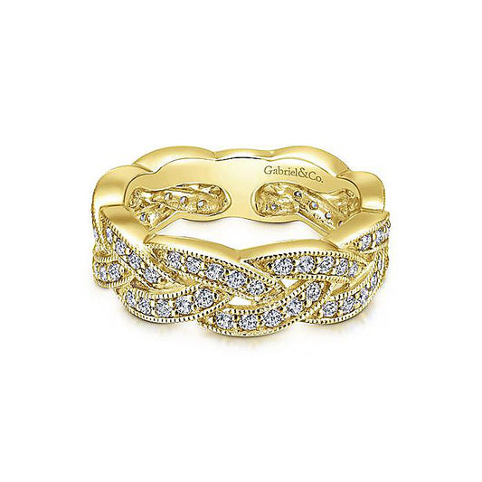 Gabriel & Co Yellow Gold Braided Diamond Stackable Ring