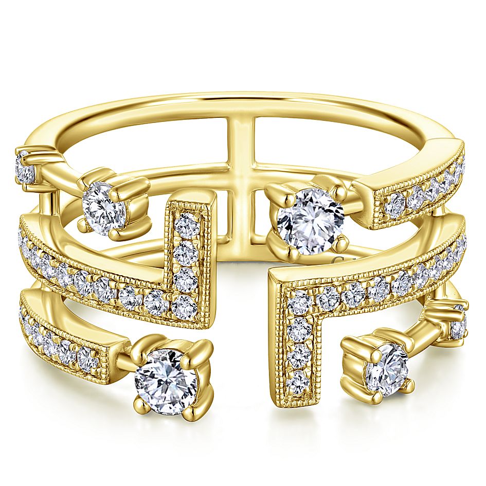 Gabriel & Co Yellow Gold Linear Wide Band Diamond Ring - Diamond Fashion Rings - Women's
