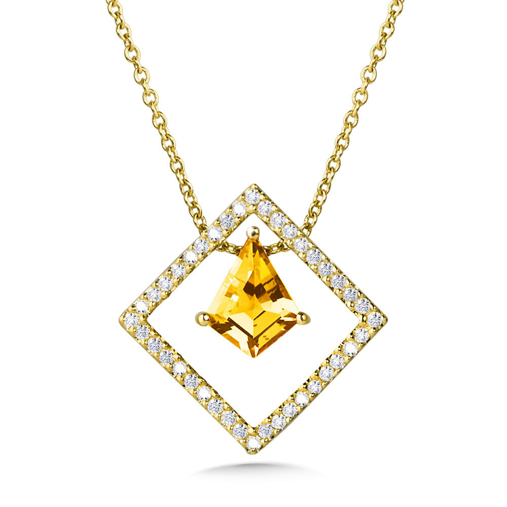 Yellow Gold Citrine and Diamond Necklace - Colored Stone Necklace