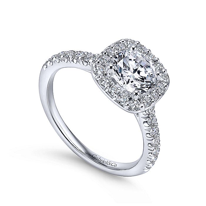 Gabriel & Co White Gold Cushion Halo Round Semi-Mount Engagement Ring - Diamond Semi-Mount Rings