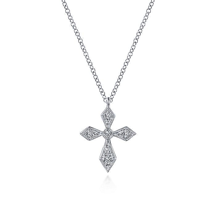 Gabriel & Co Vintage Inspired White Gold Pointed Diamond Cross Pendant Necklace - Diamond Pendants