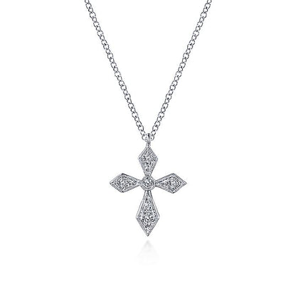 Gabriel & Co Vintage Inspired White Gold Pointed Diamond Cross Pendant Necklace - Diamond Pendants