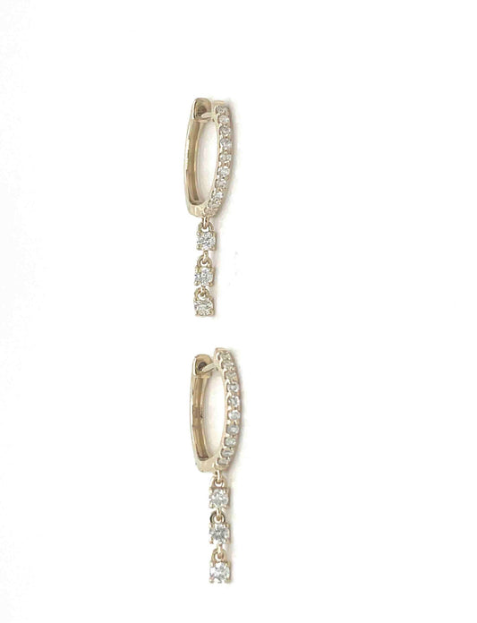 Yellow Gold Diamond Hoop Dangle Earrings - Diamond Earrings