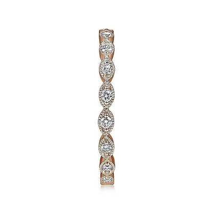 Ladies Gabriel & Co.Rose Gold Marquise Station Milgrain Diamond Stackable Band - Diamond Fashion Rings - Women's