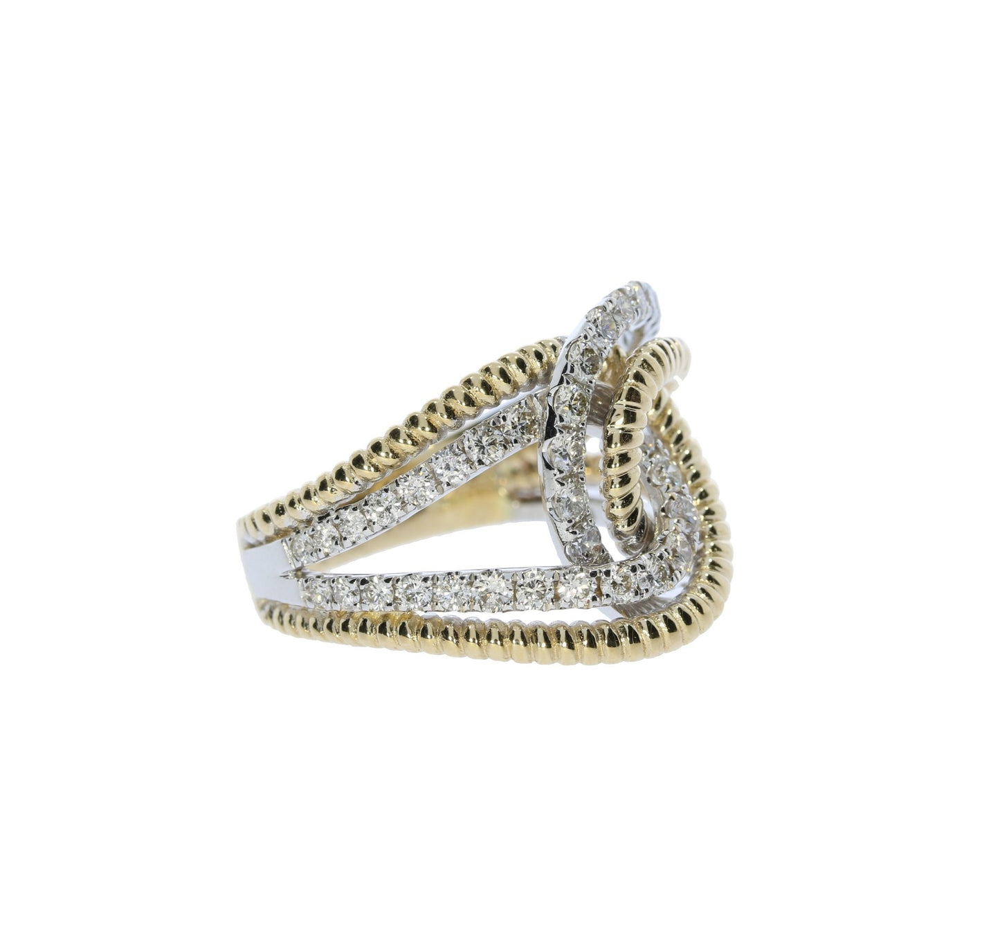 White and Yellow Gold Diamond Interlocking Style Ring