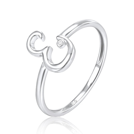 White Gold Diamond Initial E Ring - Diamond Fashion Rings - Women's